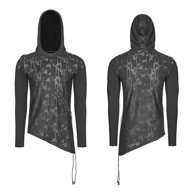 Diablo Assassin Punk Hooded T-shirt Asymmetric Personality Top For Men - Image 4
