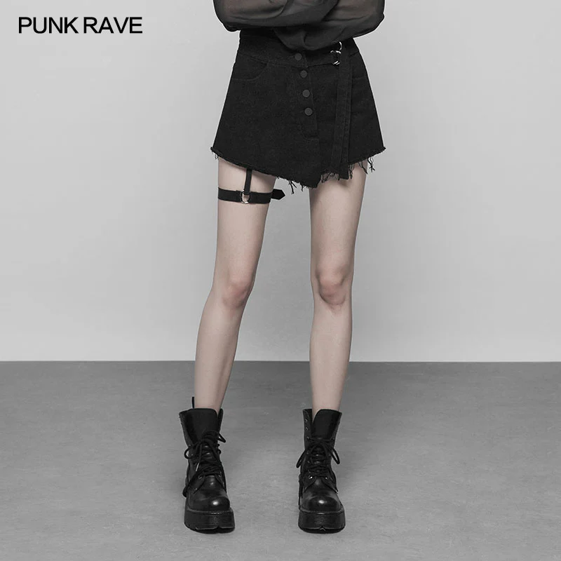 Double Belt Row Buckle Punk Fake Half Skirt