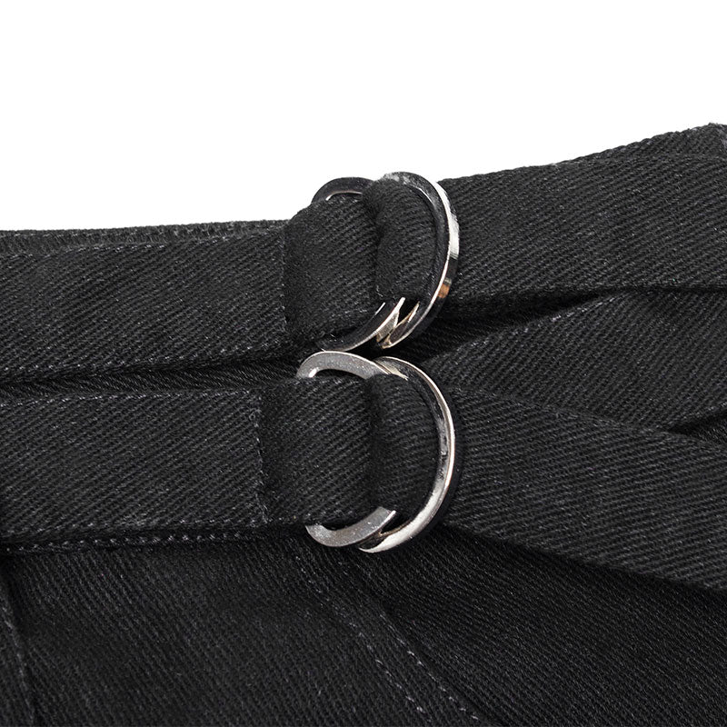 Double Belt Row Buckle Punk Fake Half Skirt - Image 5