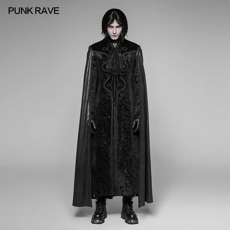 Dracula Gorgeous Gothic Cape Cloak Embossed Velvet Long Coat - Image 2