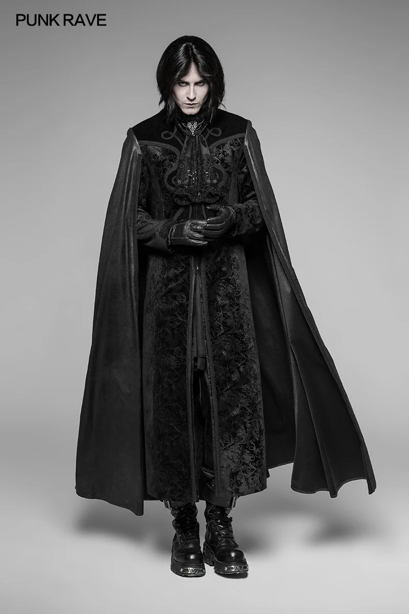 Dracula Gorgeous Gothic Cape Cloak Embossed Velvet Long Coat - Image 7