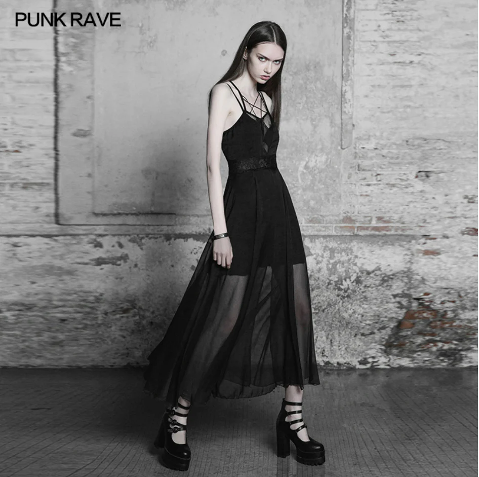 Elegant Gothic Layered Lace Chiffon Strap Dress - Image 4