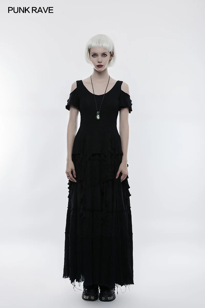 Elegant Short Sleeves Gothic T-shirt With Broken Lace - Image 6