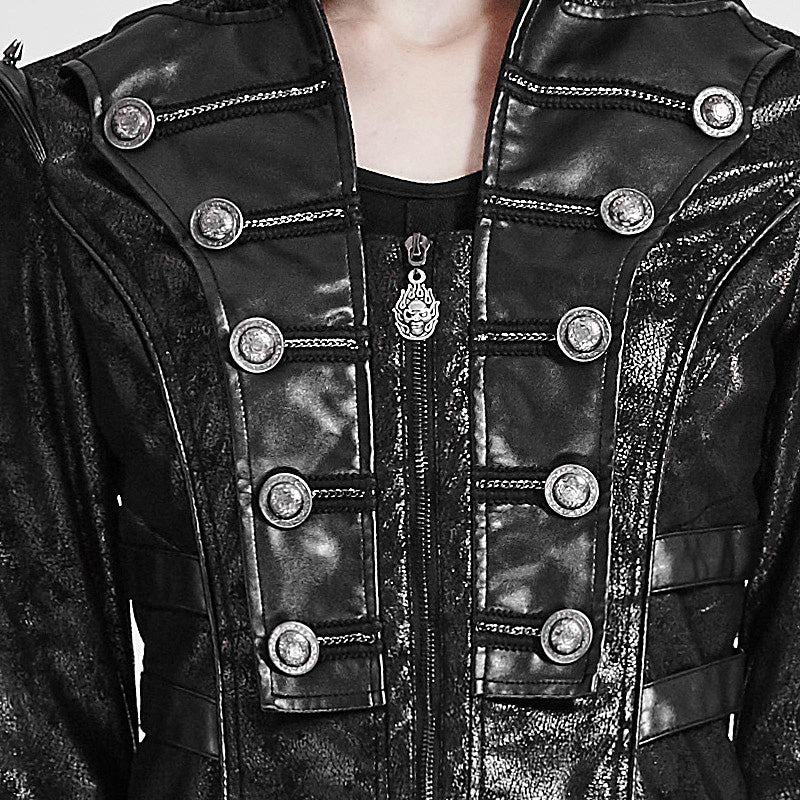 Fashion Black Long Leather Punk Trench Coats With Standing Collar - Image 5