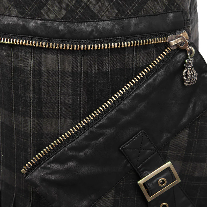Gingham Man Above-the-knee Sheath Black Punk Skirt - Image 4