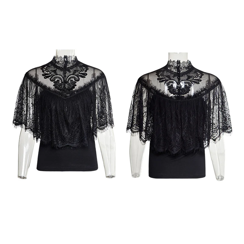 Gorgeous Floral Pattern Sleeveless Light Lace Gothic T-Shirt - Image 4