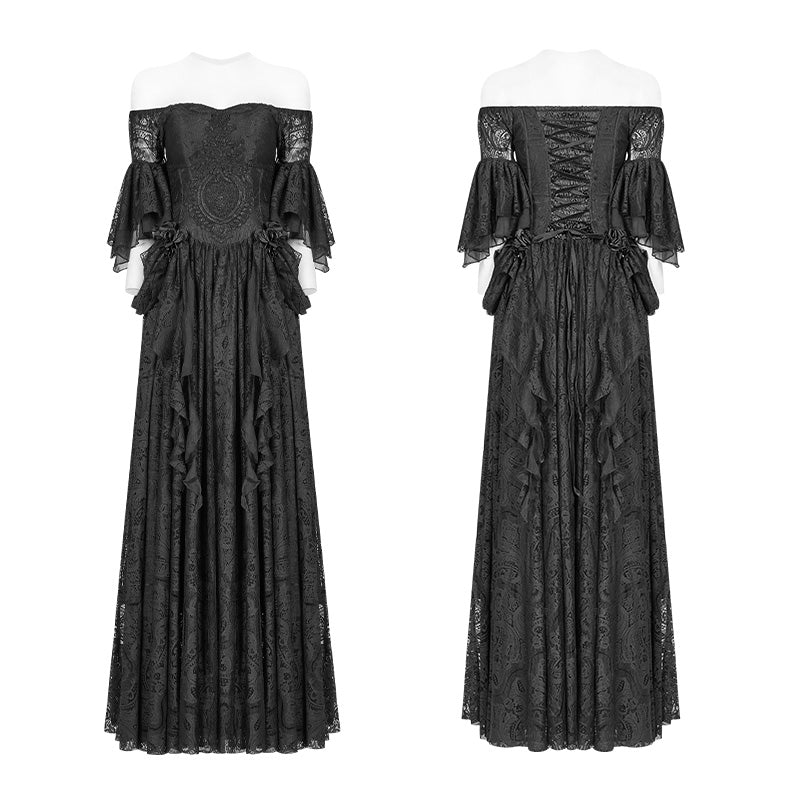 Gorgeous Off Shoulder Victorian Lace Long Dress - Image 4