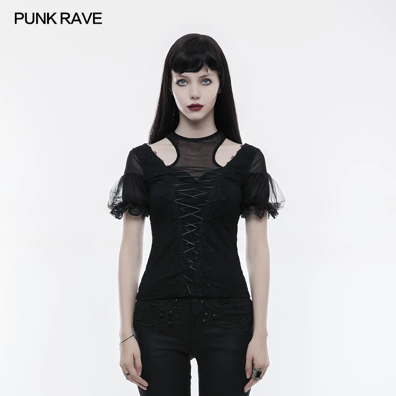 Gorgeous Stretch Blouse Short Sleeve Gothic T-shirt With Lace