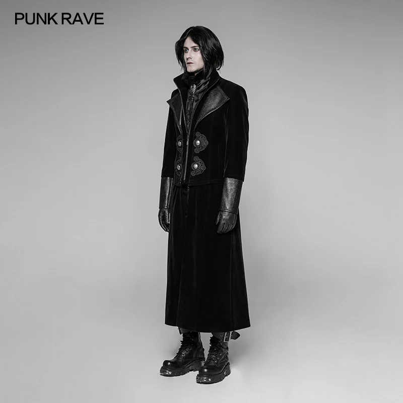 Gorgeous Velvet Long Punk Jacket Detachable Fake Two-Piece Coat For Men - Image 2
