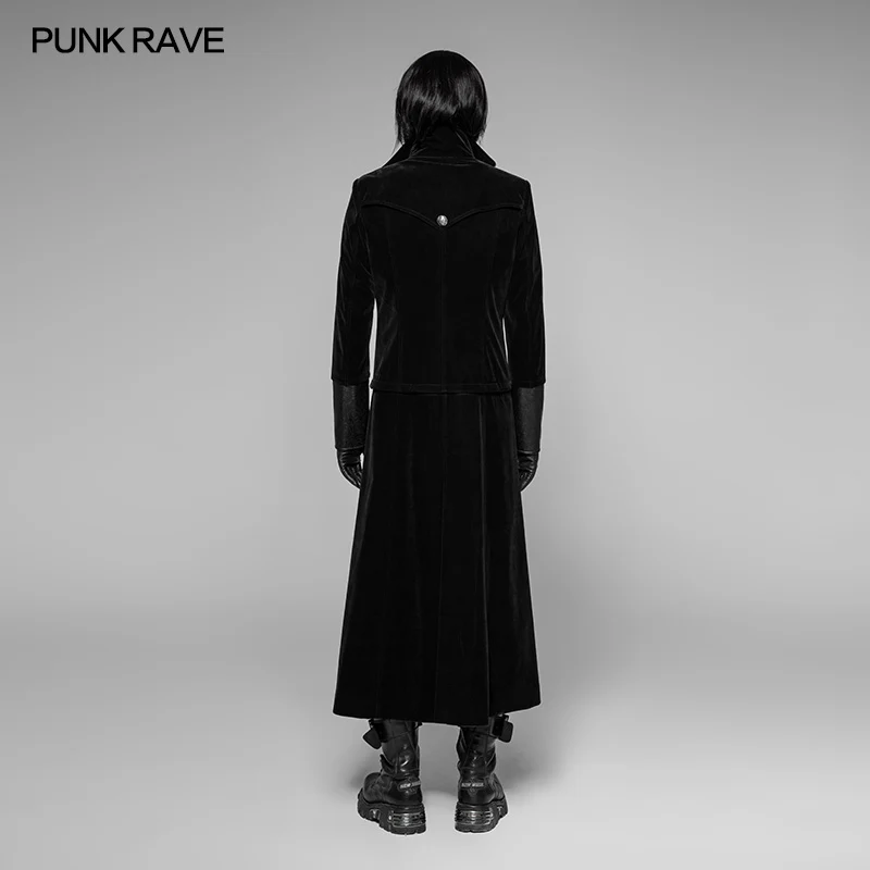 Gorgeous Velvet Long Punk Jacket Detachable Fake Two-Piece Coat For Men - Image 3