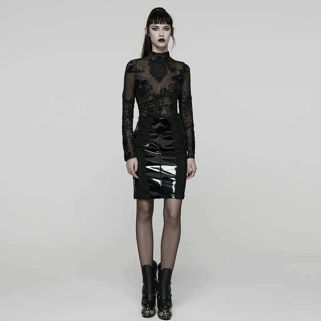 Goth 3D Floral Mesh Lace Undershirt - Image 4