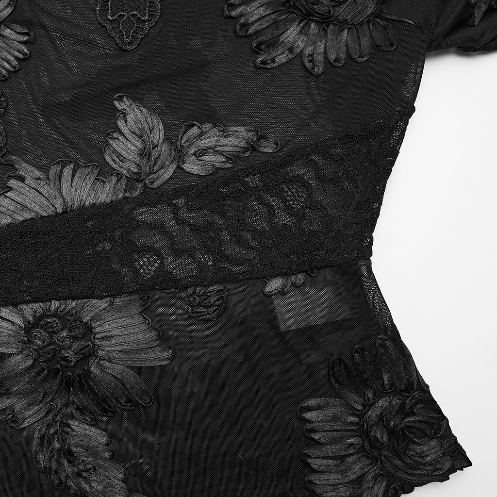 Goth 3D Floral Mesh Lace Undershirt - Image 7