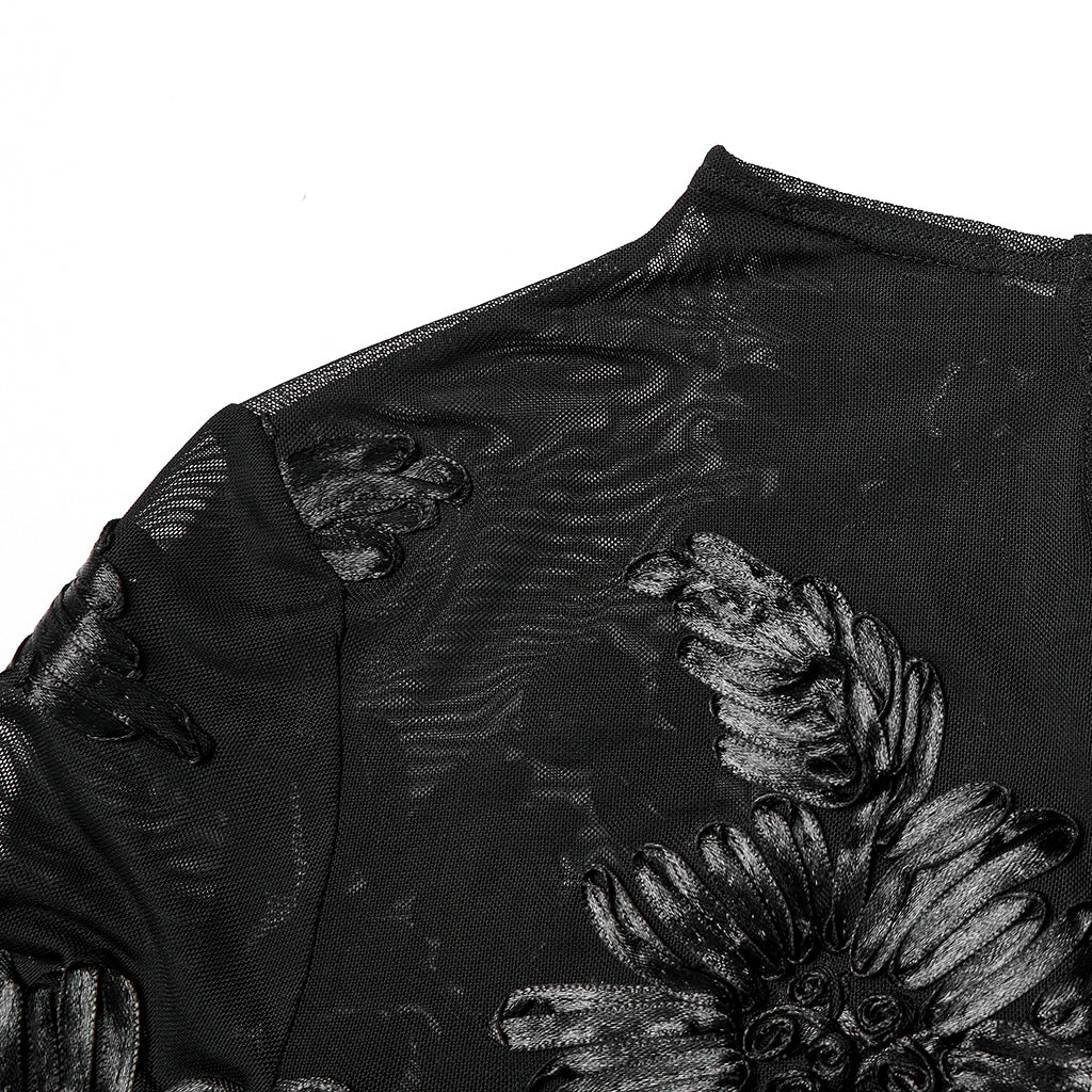 Goth 3D Floral Mesh Lace Undershirt - Image 9
