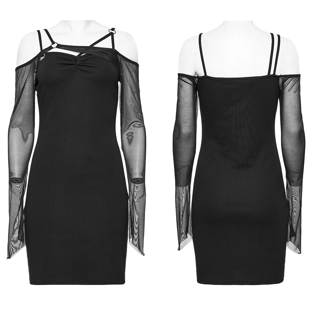 Goth Asymmetric Mesh Dress - Image 5
