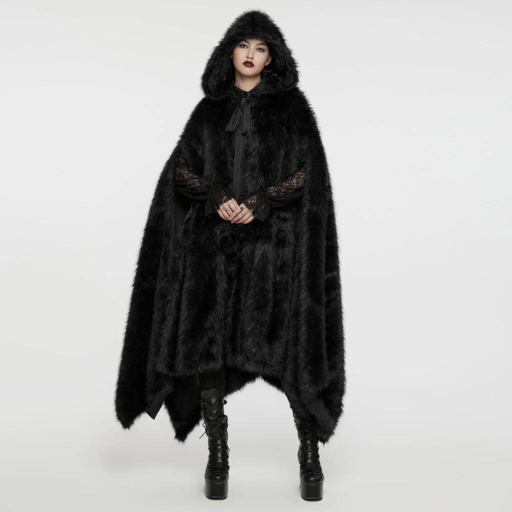 Goth Asymmetric Plush Cloak - Image 12