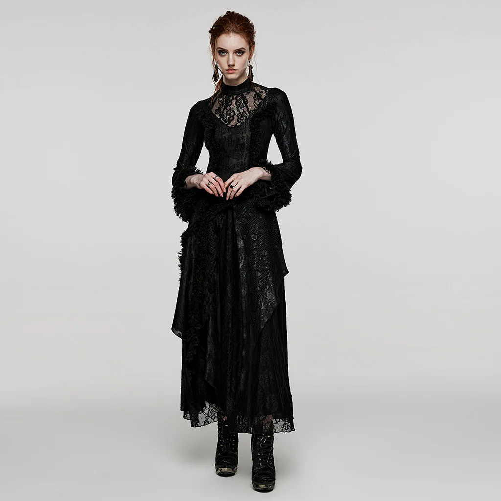 Punk Rave V-Shaped Hollows Lace Goth Long Dress - Image 4