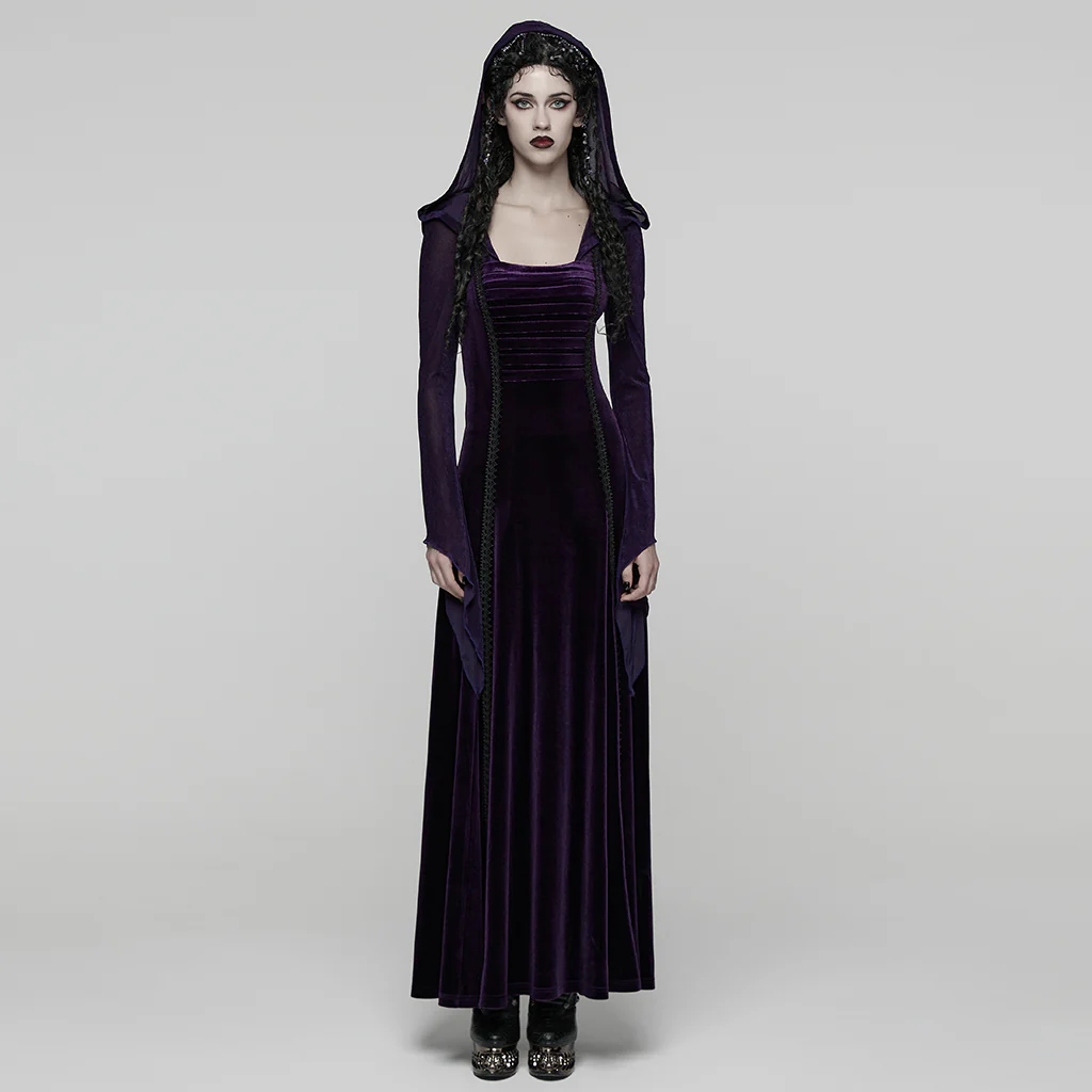 Goth Hooded Velvet Dress - Image 13