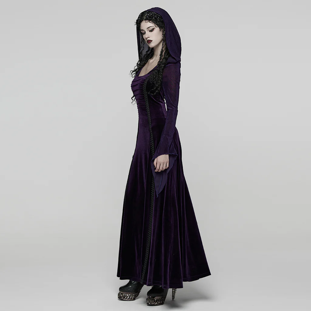 Goth Hooded Velvet Dress - Image 14