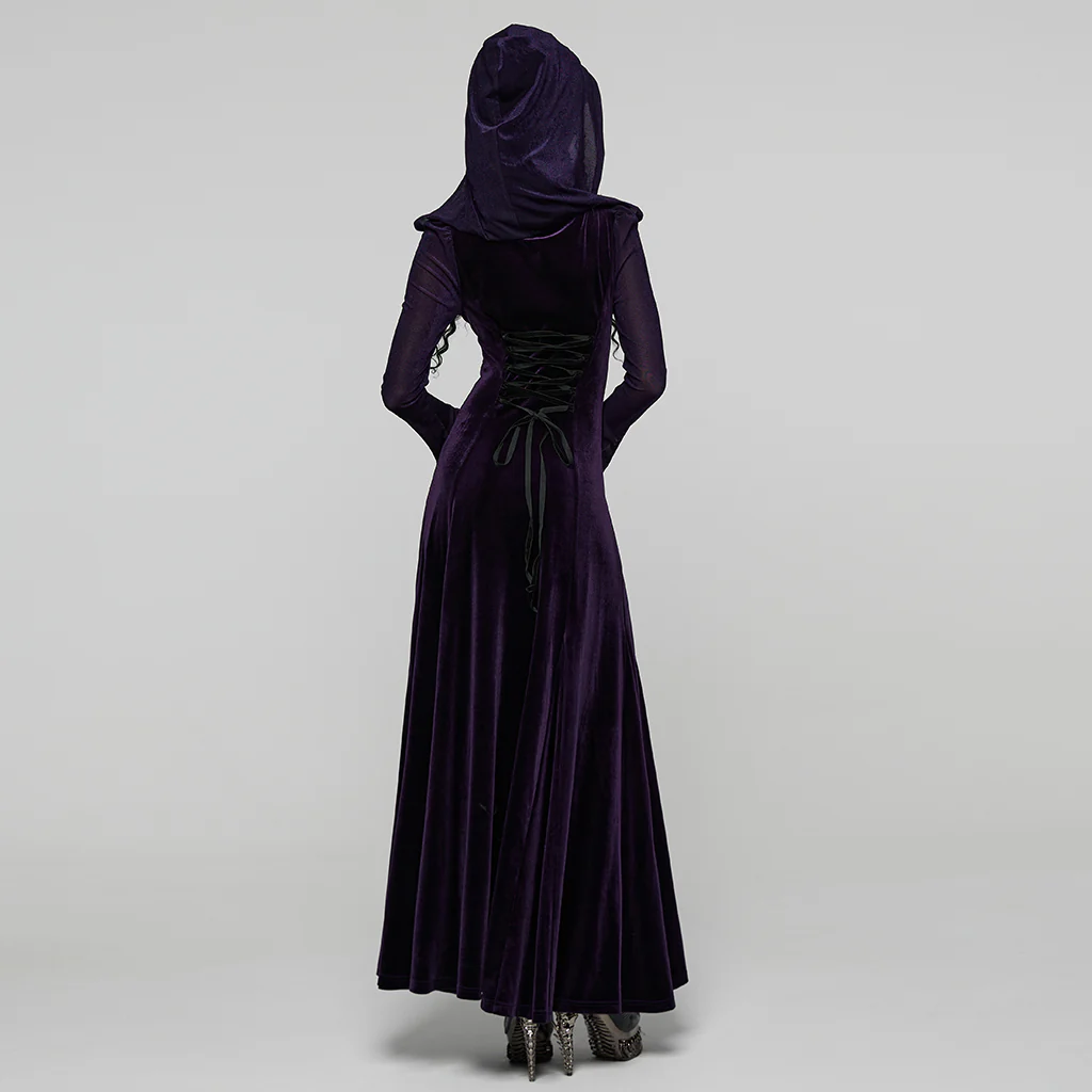 Goth Hooded Velvet Dress - Image 15