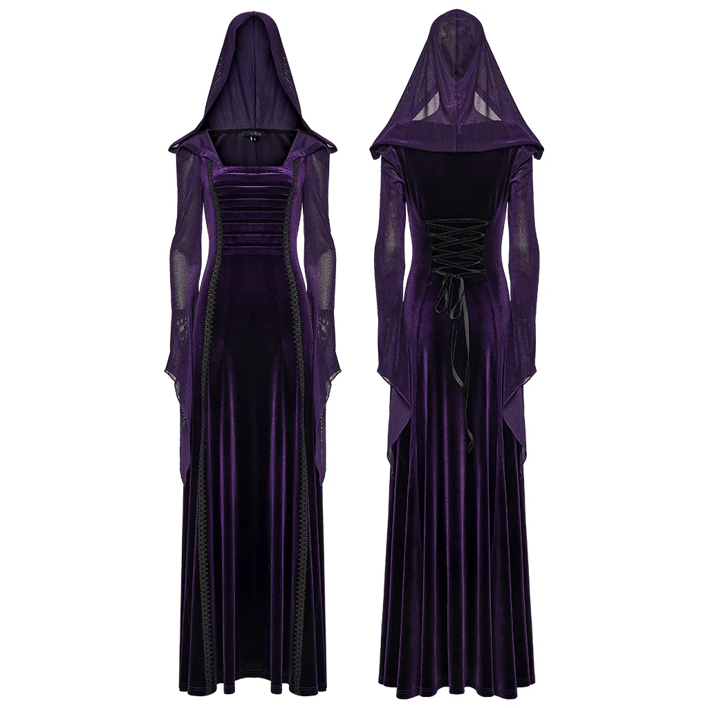 Goth Hooded Velvet Dress - Image 16
