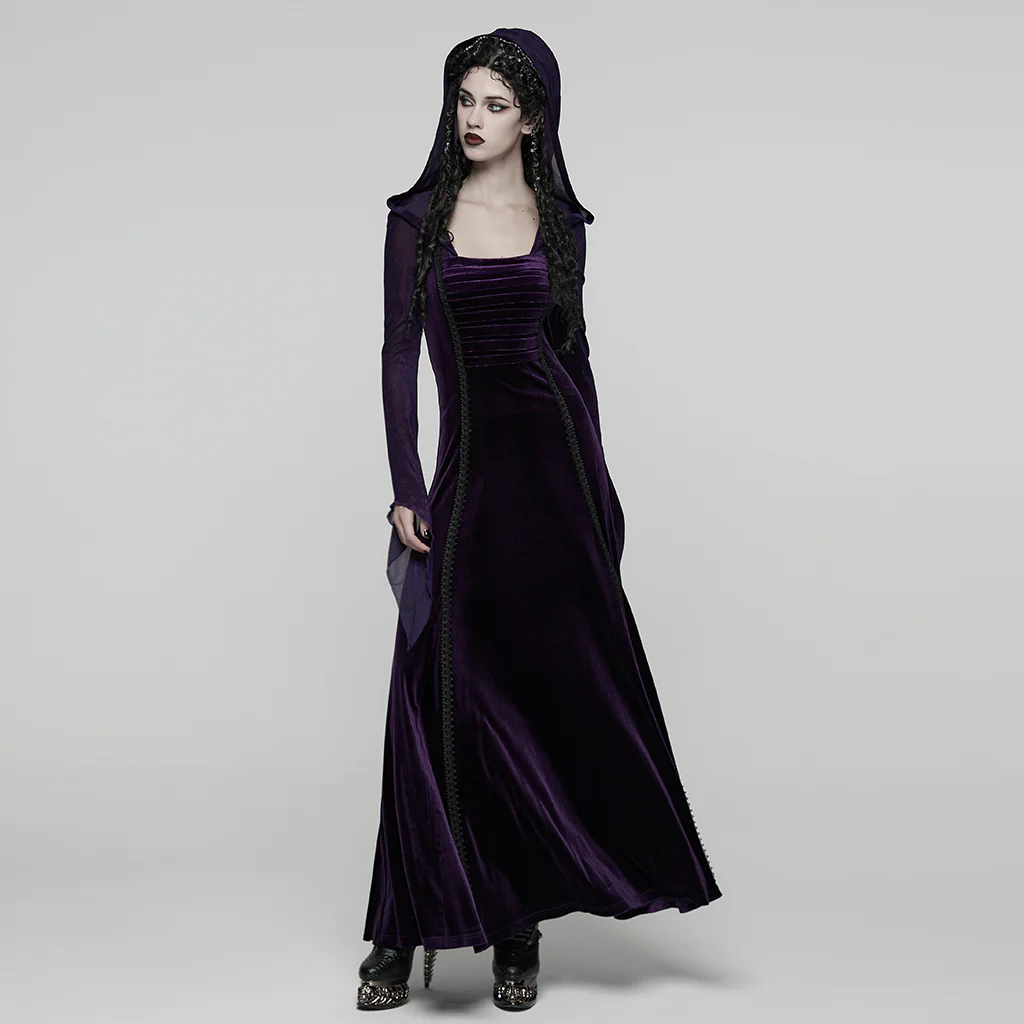 Goth Hooded Velvet Dress - Image 2