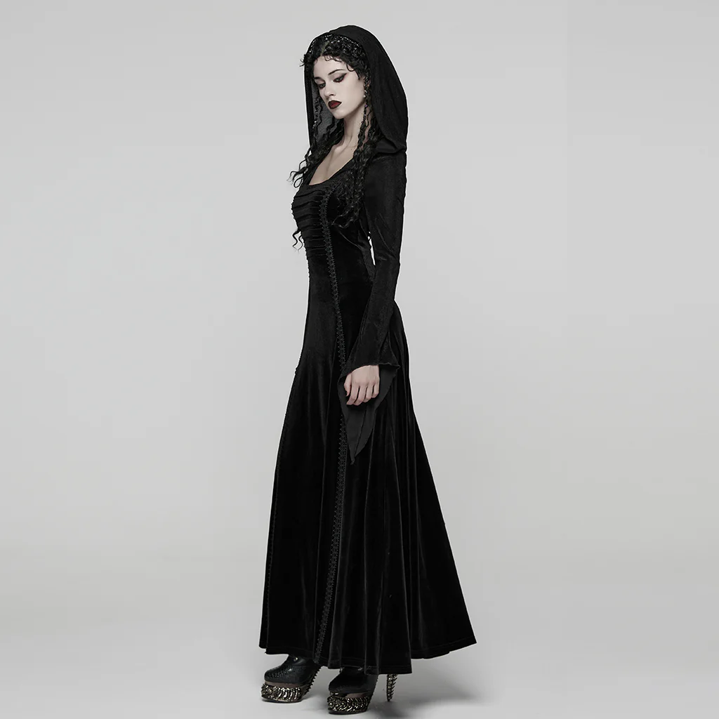 Goth Hooded Velvet Dress - Image 3