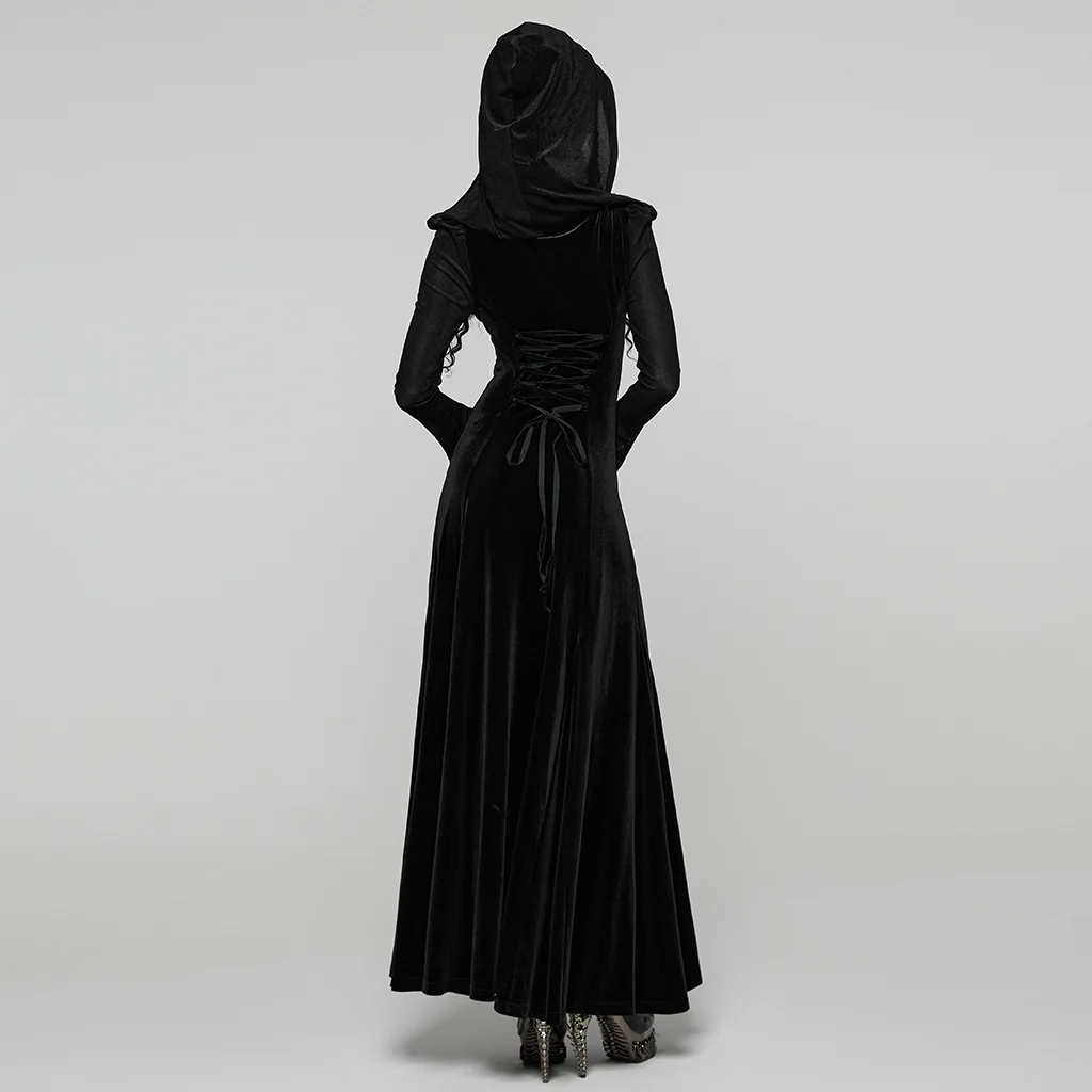 Goth Hooded Velvet Dress - Image 4