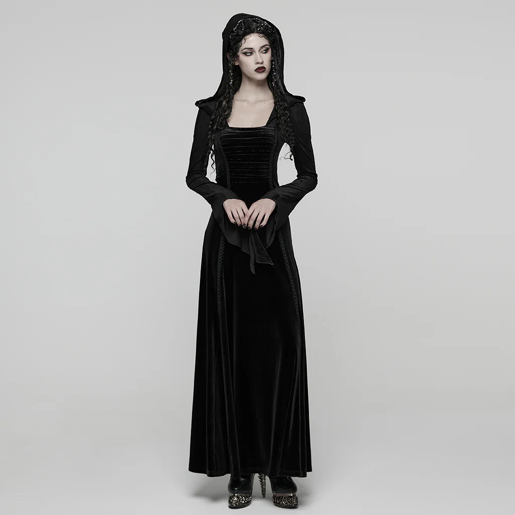 Goth Hooded Velvet Dress - Image 5