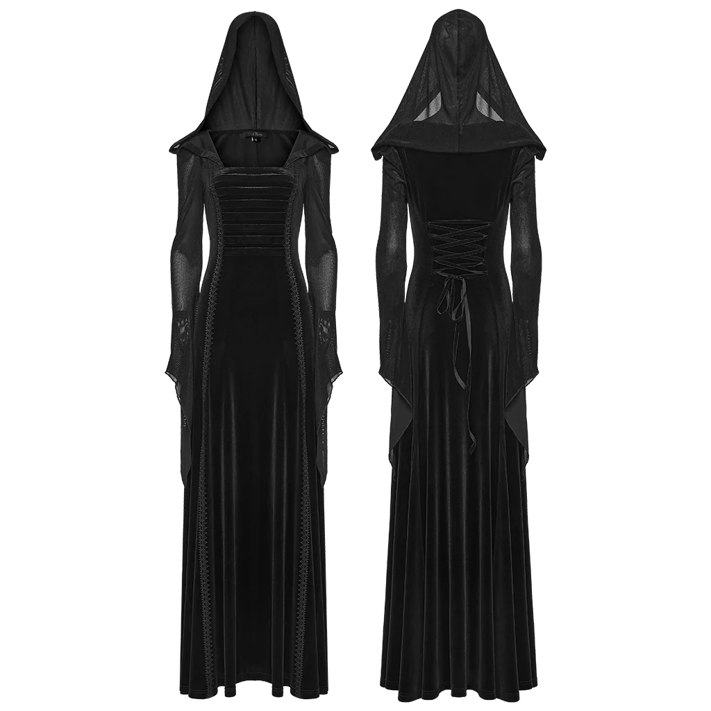 Goth Hooded Velvet Dress - Image 8