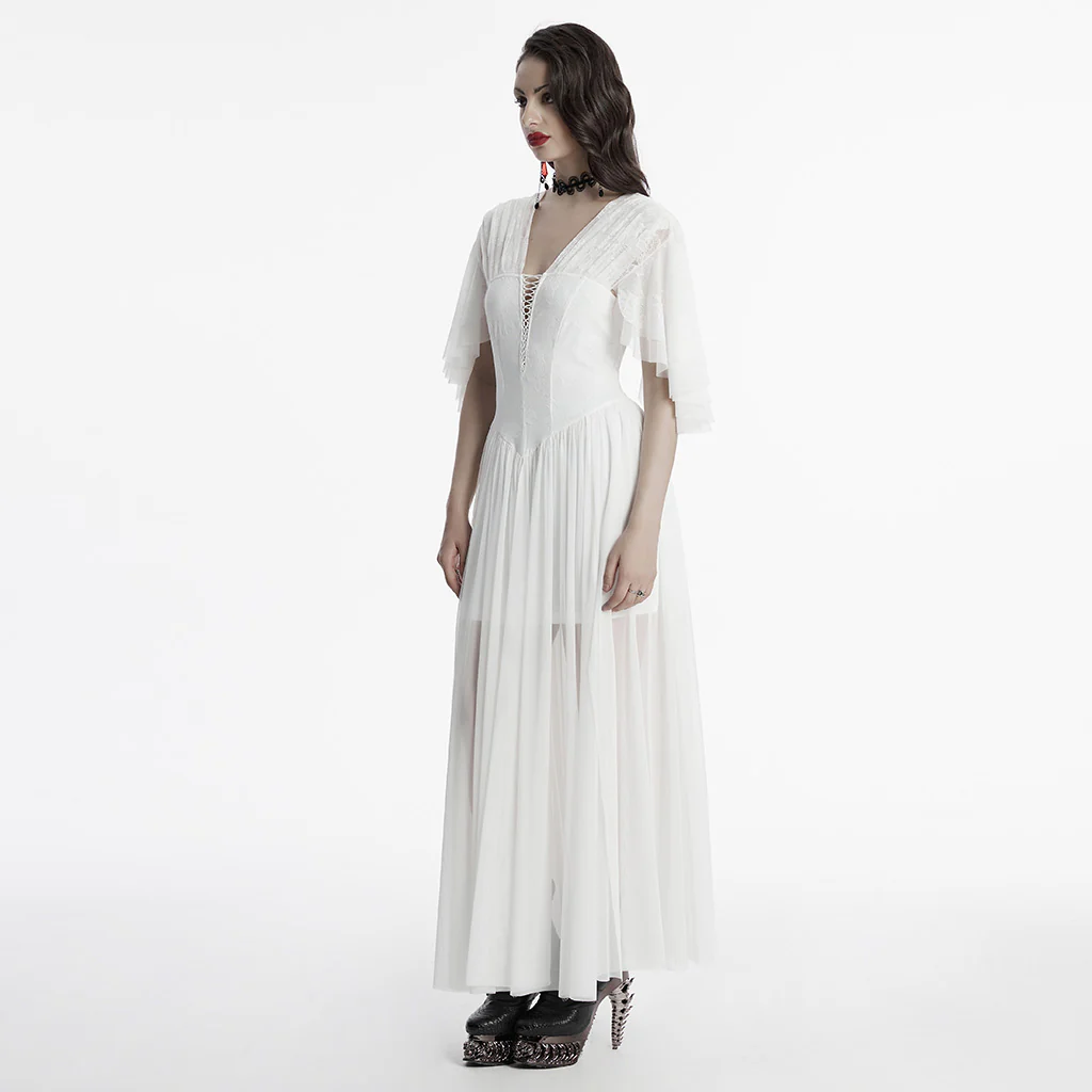 Goth Elegant V-Neck Lace Dress - Image 14