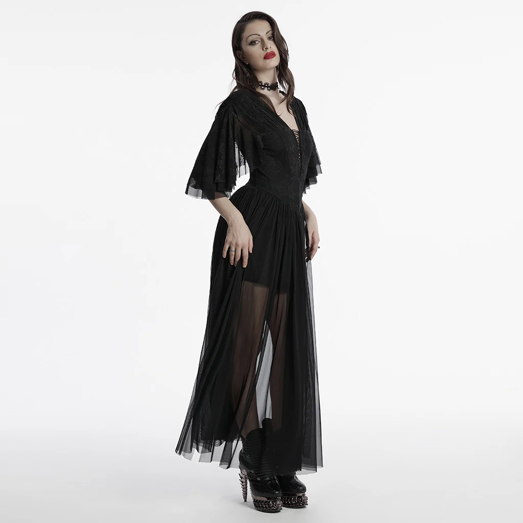 Goth Elegant V-Neck Lace Dress - Image 3