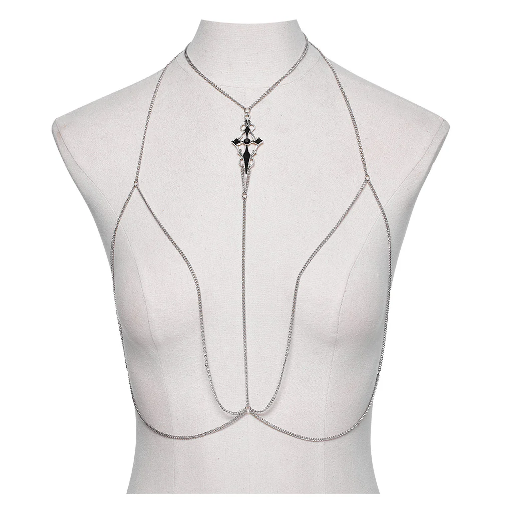Goth Pointed Cross Chain Harness - Image 8