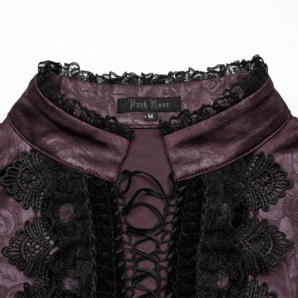 Goth stand up collar dark rose shirt - Image 7