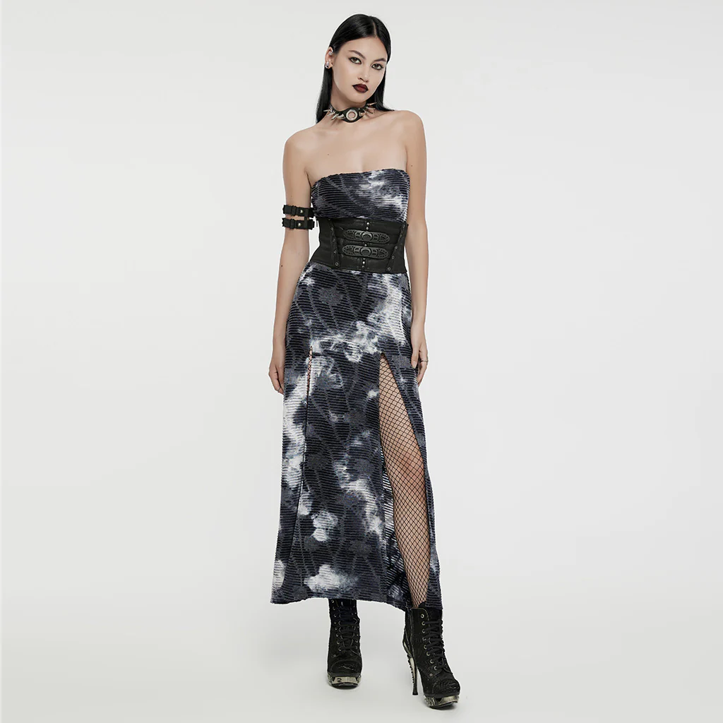 Goth strapless tie-dyed long dress - Image 3