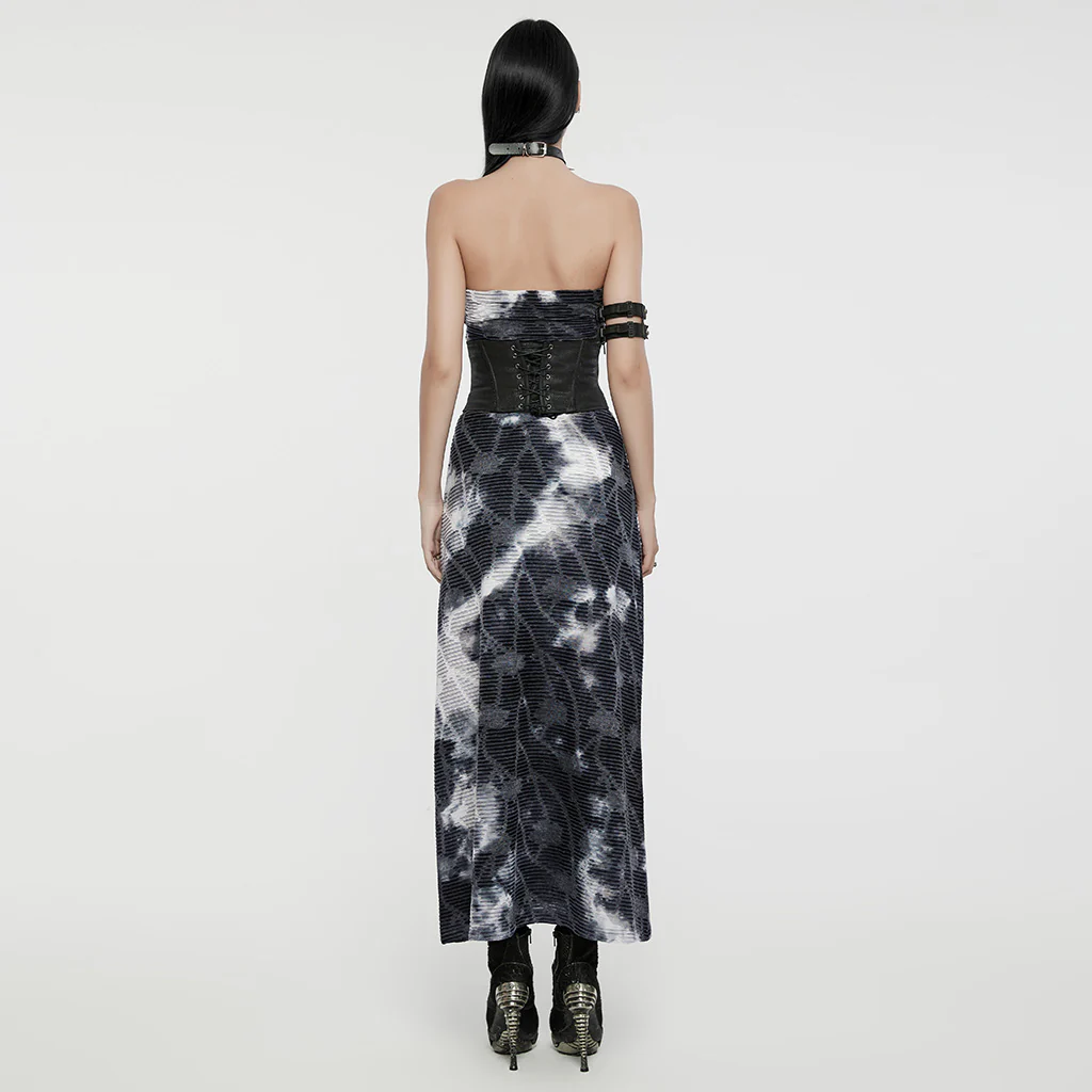 Goth strapless tie-dyed long dress - Image 4