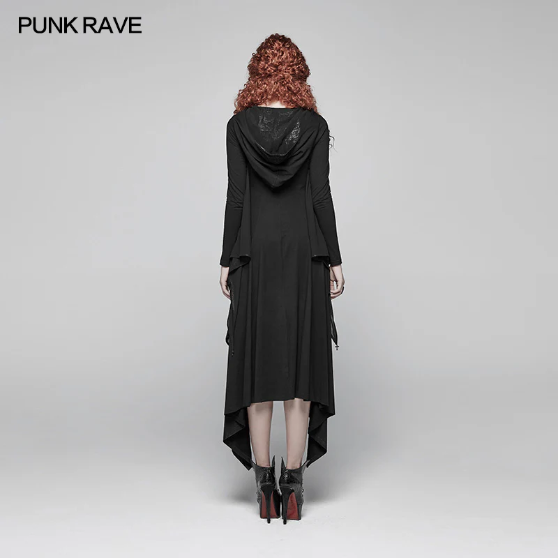 Gothic Bat Wing Hooded Long Sleeves Asymmetrical Dress - Image 3