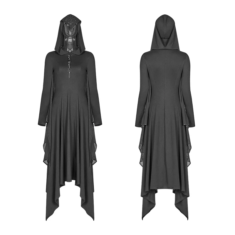 Gothic Bat Wing Hooded Long Sleeves Asymmetrical Dress - Image 4