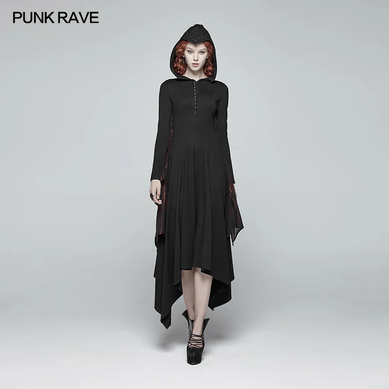 Gothic Bat Wing Hooded Long Sleeves Asymmetrical Dress - Image 7