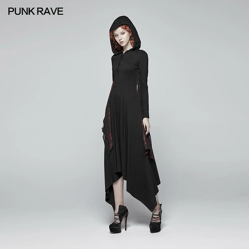 Gothic Bat Wing Hooded Long Sleeves Asymmetrical Dress - Image 8
