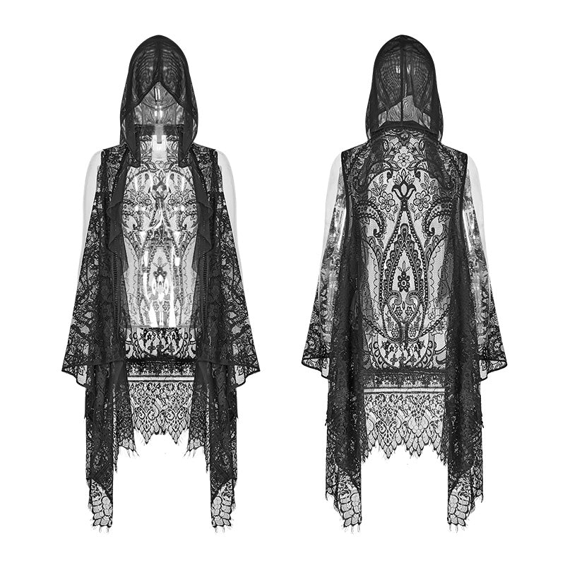 Gothic Daily Lightweight Translucent Lace Long Vest - Image 4