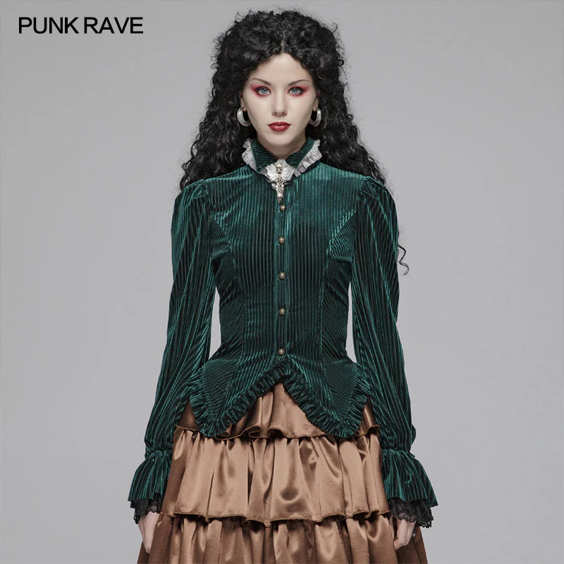 Gothic Dark-Grain Long Sleeve Velvet Shirt - Image 11