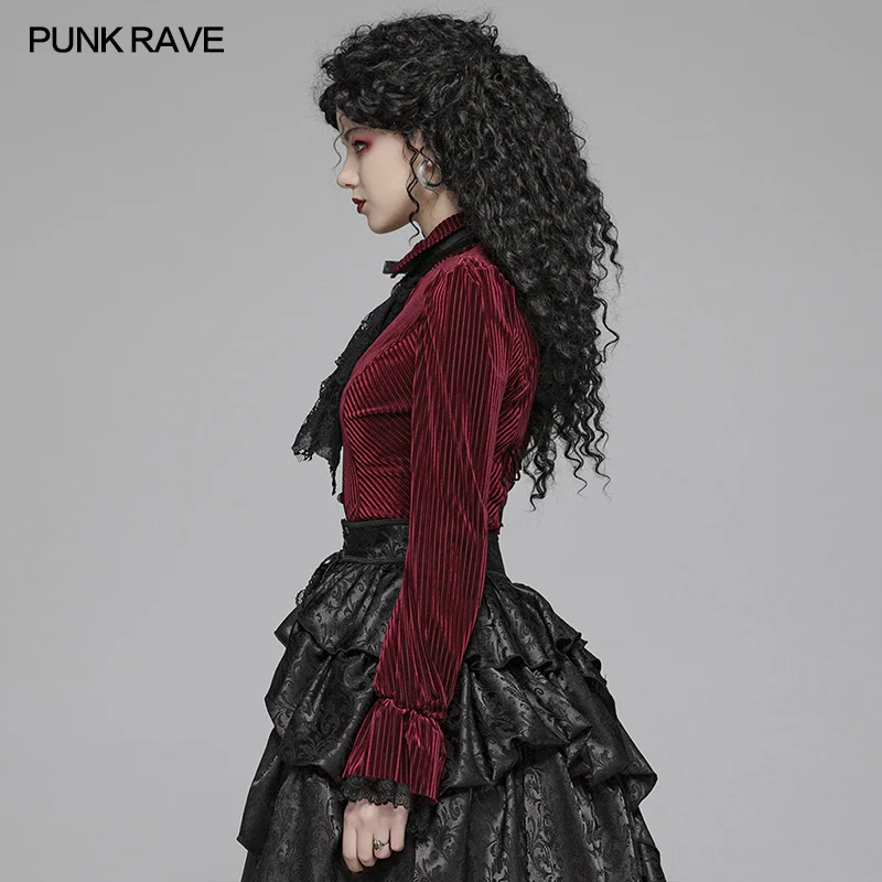 Gothic Dark-Grain Long Sleeve Velvet Shirt - Image 17
