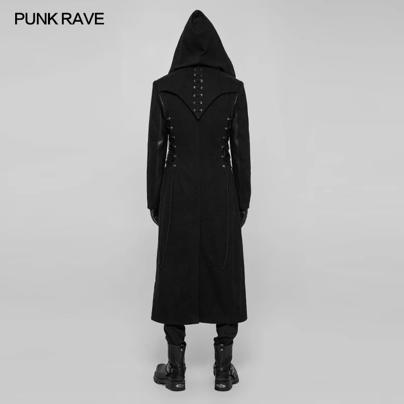 Gothic Dark Side Wear Rope Woolen Hooded Coat Long Jacket - Image 3