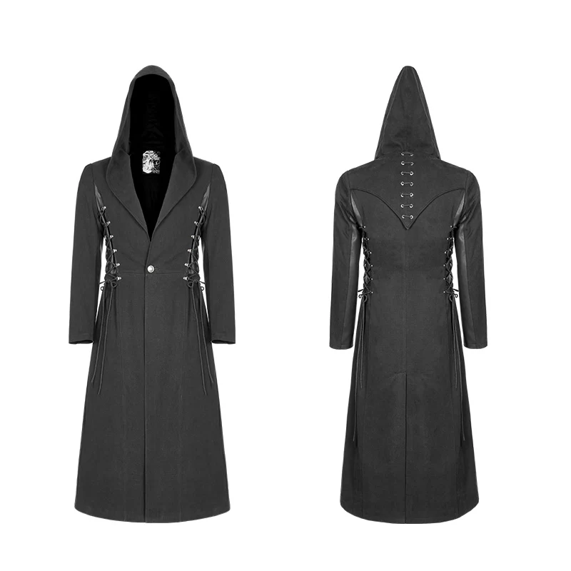 Gothic Dark Side Wear Rope Woolen Hooded Coat Long Jacket - Image 4