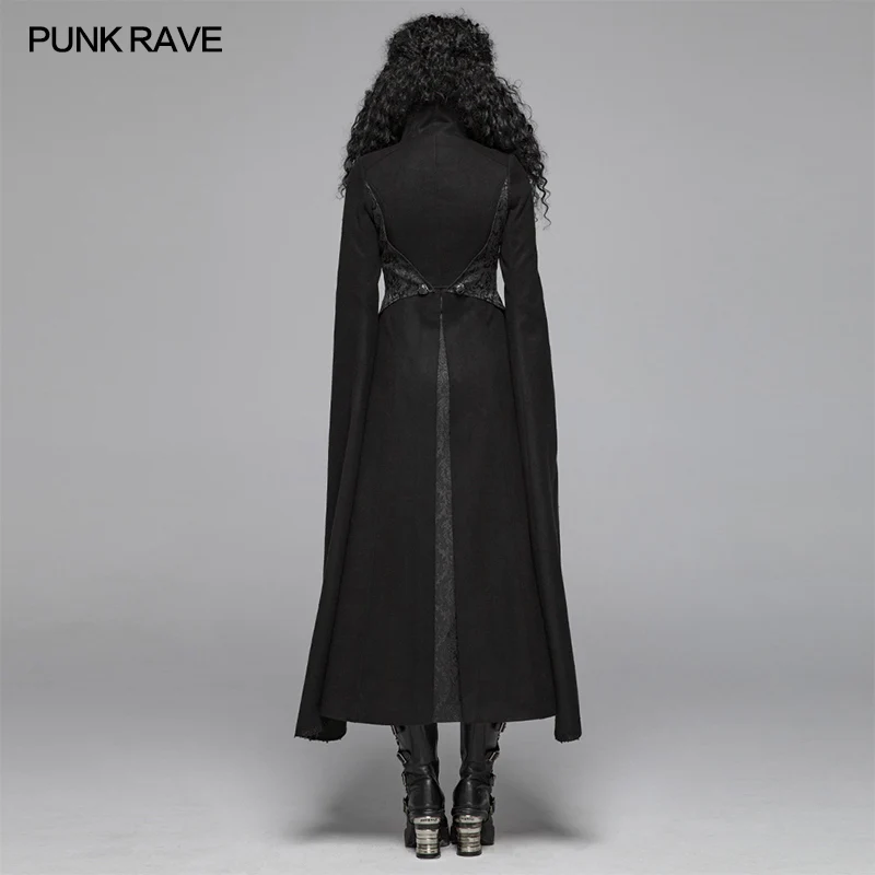 Gothic Double-sided Woolen Standing Collar Long Coat With Broken Block-style Sleeves For Women - Image 3