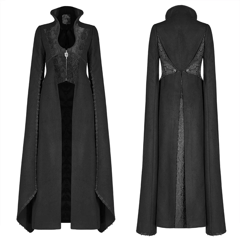 Gothic Double-sided Woolen Standing Collar Long Coat With Broken Block-style Sleeves For Women - Image 4