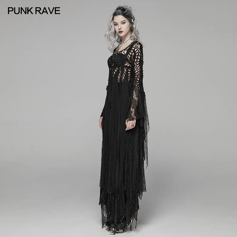 Gothic Elegant Asymmetric Lace Long Dress - Image 2