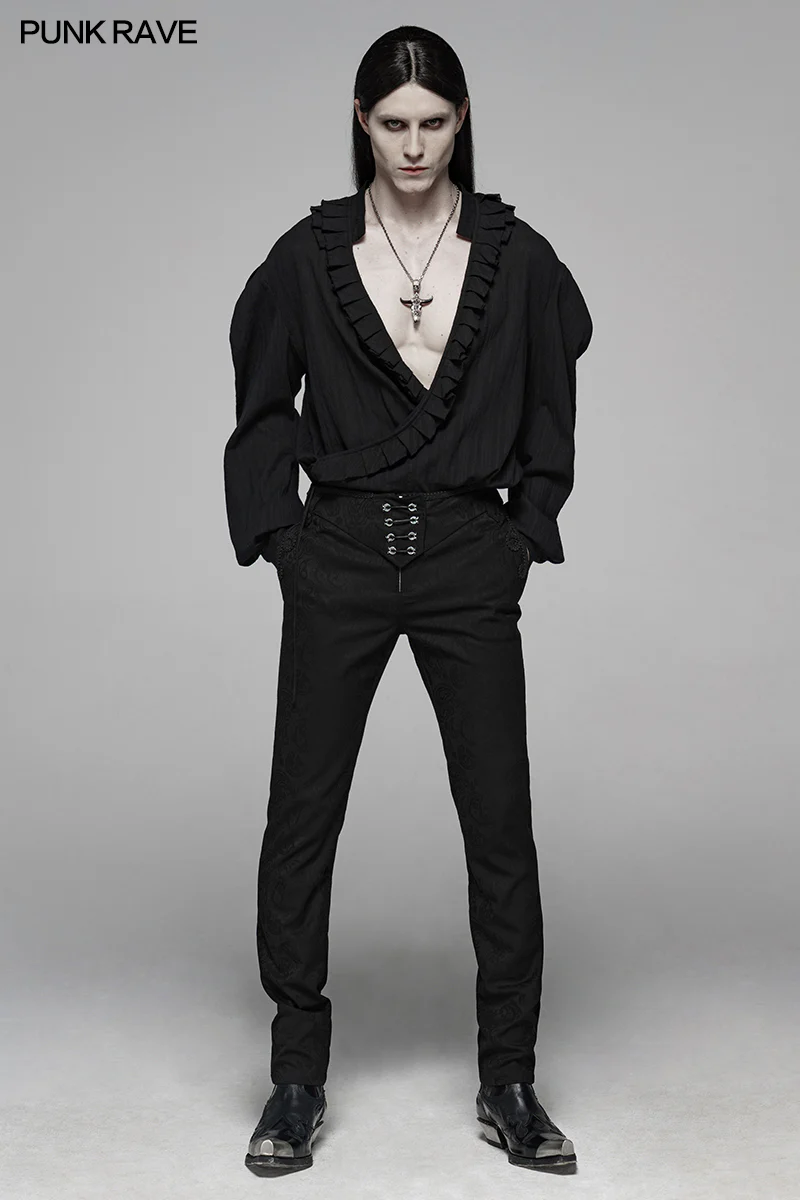Gothic Floral Metal Swallow Black Suit Trousers - Image 6
