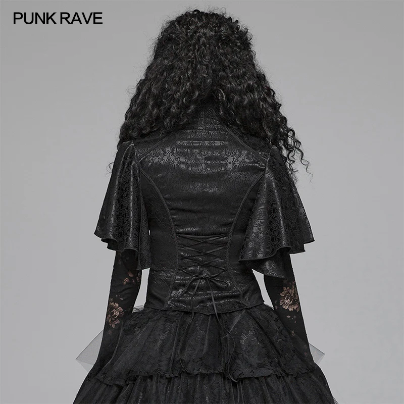 Gothic High Collar Long Sleeve Shawl Lace Shirt - Image 3