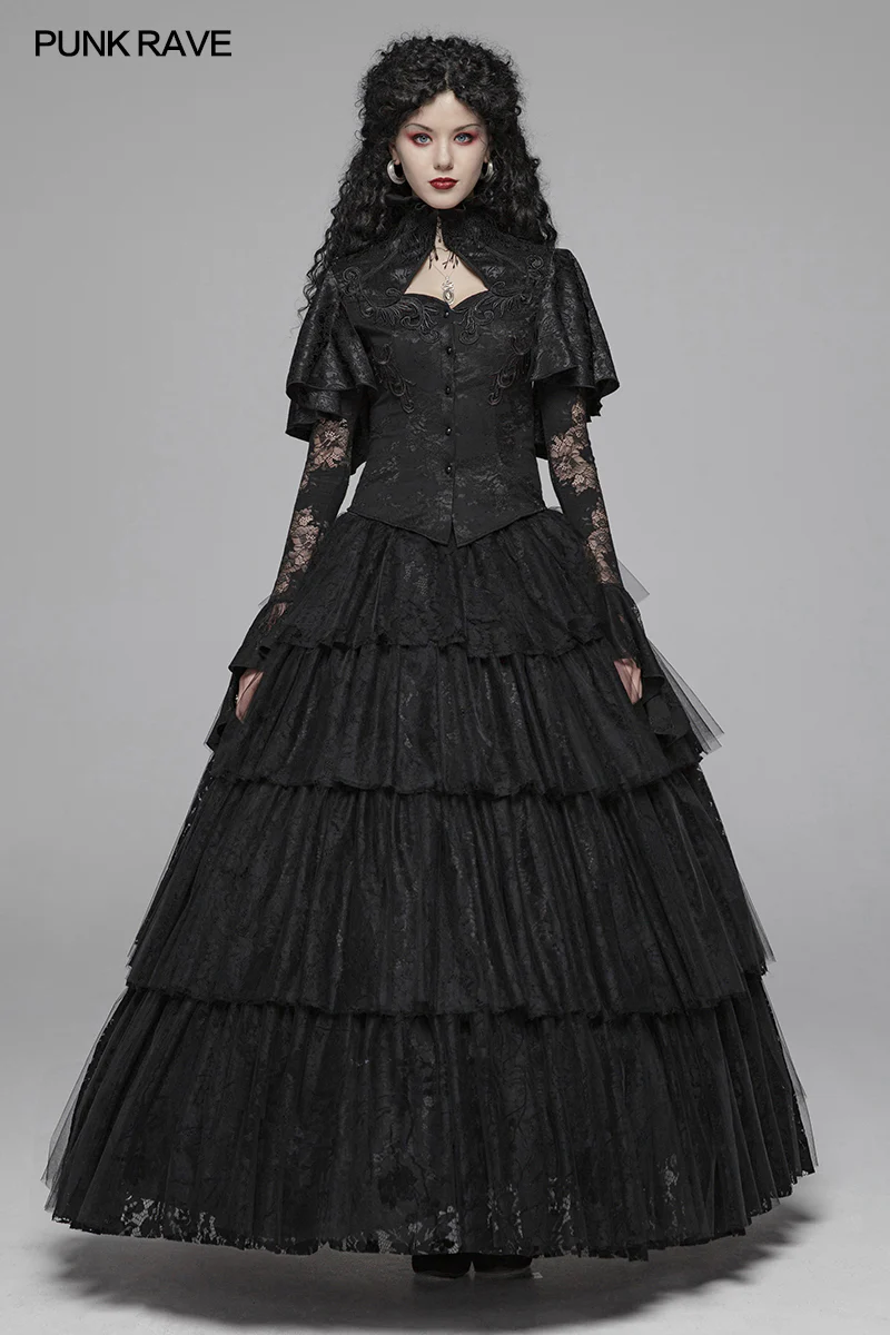 Gothic High Collar Long Sleeve Shawl Lace Shirt - Image 6